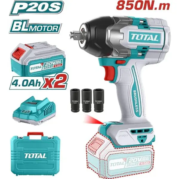 Taladro Impacto 20v 1/2" 850nm + 2 Baterías 4.0 Ah Total