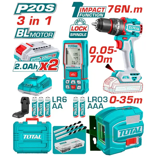 Combo Nivel Laser + Medidor De Distancia Laser + Taladro 1/2