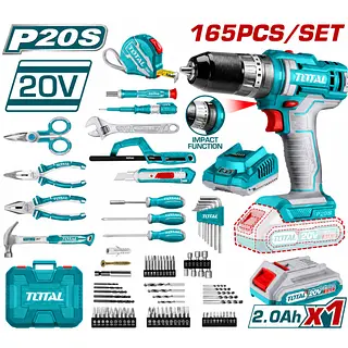Combo Taladro 1/2 20v 66nm + Kit Herramientas 165 Pzs Total